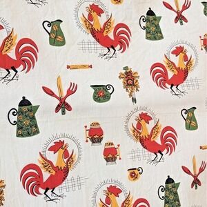 VTG Mid-Century Farmhouse Rooster Fabric 36x42" Folk Art Kitchen Novelty Print